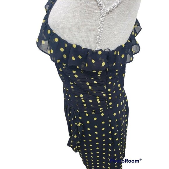 NWT  Dress Black With Gold Polka Dots One Shoulder Allen B. Cocktail Party - Picture 6 of 7